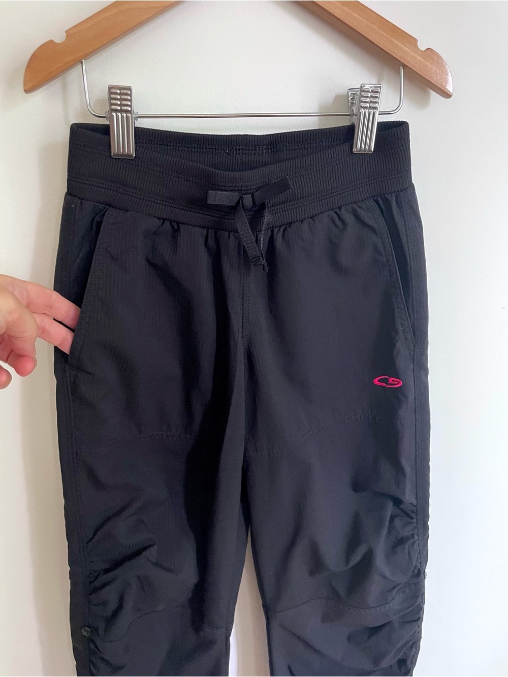 3/$20💥Champion Girls Nylon Track Pants, Ruched Leg, Pockets, Hot Pink Logo